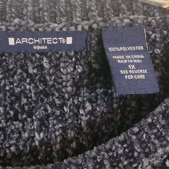 ARCHITECT Womens Black White Speckled Sweater Sz 1X 3/4 Cuffed Sleeves Hugge - Picture 5 of 10